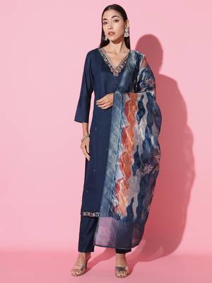 Viscose Fabric Embroidered work Straight cut Kurta Pant and Dupatta Set 2