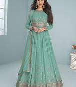 Turquoise Embroidered Georgette Festival Wear Anarkali Salwar