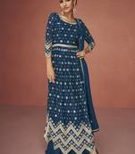 Dark Aqua Blue Embroidered Festival Salwar Kameez