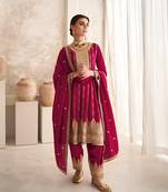 Elegant Ruby Pink Vichitra Full Stitched Ethnic Suit Set with Embroidered Dupatta