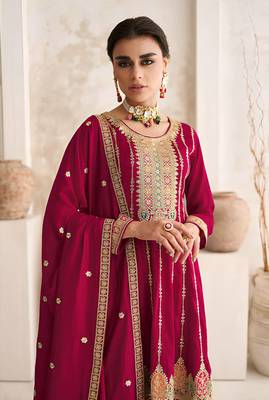 Elegant Ruby Pink Vichitra Full Stitched Ethnic Suit Set with Embroidered Dupatta 2