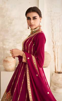 Elegant Ruby Pink Vichitra Full Stitched Ethnic Suit Set with Embroidered Dupatta 3