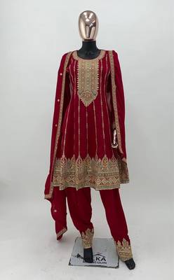 Elegant Ruby Pink Vichitra Full Stitched Ethnic Suit Set with Embroidered Dupatta 4
