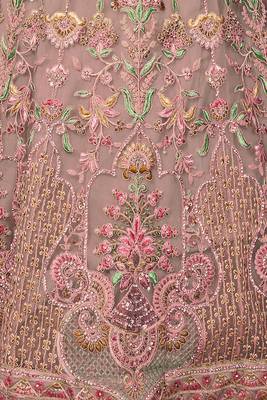 PEACH HEAVY EMBROIDERED NET DESIGNER BRIDAL WEDDING & PARTY WEAR FESTIVAL SEMI STITCHED LEHENGA 6