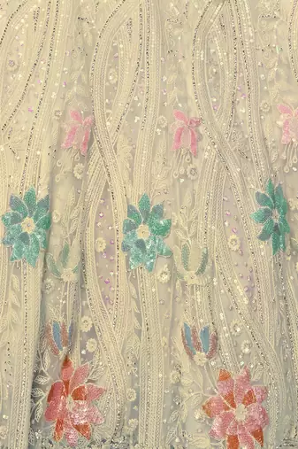 OFF WHITE HEAVY EMBROIDERED NET DESIGNER BRIDAL WEDDING & PARTY WEAR FESTIVAL SEMI STITCHED LEHENGA