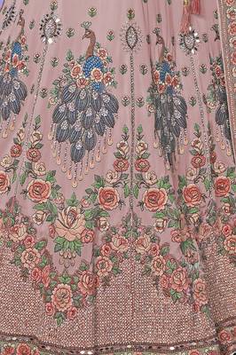 PEACH HEAVY EMBROIDERED GEORGETTE DESIGNER BRIDAL WEDDING & PARTY WEAR FESTIVAL SEMI STITCHED LEHENGA 6