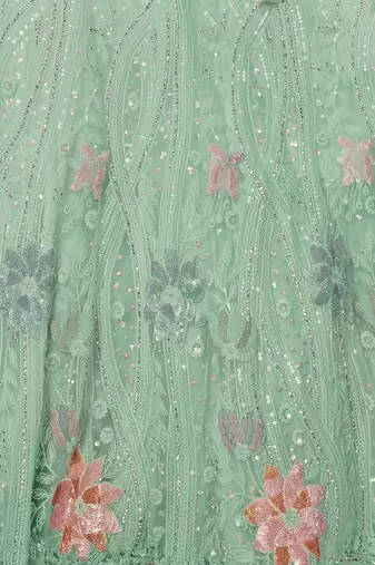 AQUA HEAVY EMBROIDERED NET DESIGNER BRIDAL WEDDING & PARTY WEAR FESTIVAL SEMI STITCHED LEHENGA