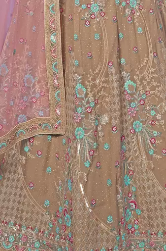 MAUVE HEAVY EMBROIDERED GEORGETTE DESIGNER BRIDAL WEDDING & PARTY WEAR FESTIVAL SEMI STITCHED LEHENGA