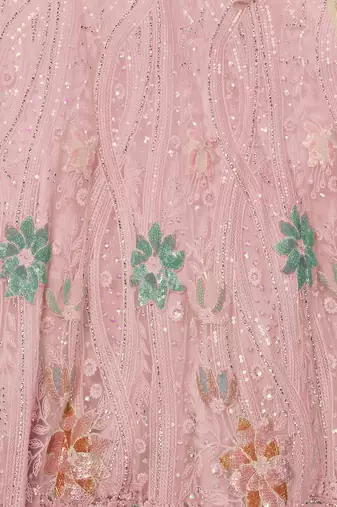 PEACH HEAVY EMBROIDERED NET DESIGNER BRIDAL WEDDING & PARTY WEAR FESTIVAL SEMI STITCHED LEHENGA