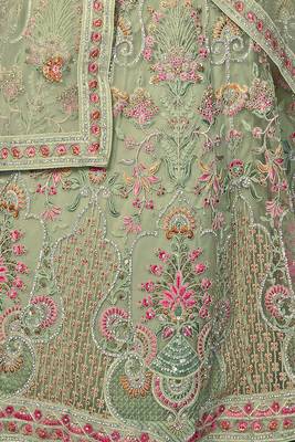 GREEN HEAVY EMBROIDERED NET DESIGNER BRIDAL WEDDING & PARTY WEAR FESTIVAL SEMI STITCHED LEHENGA 6