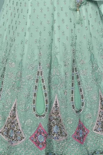 AQUA HEAVY EMBROIDERED GEORGETTE DESIGNER BRIDAL WEDDING & PARTY WEAR FESTIVAL SEMI STITCHED LEHENGA