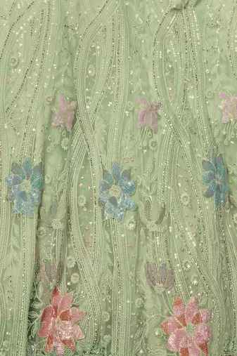SEA GREEN HEAVY EMBROIDERED NET DESIGNER BRIDAL WEDDING & PARTY WEAR FESTIVAL SEMI STITCHED LEHENGA