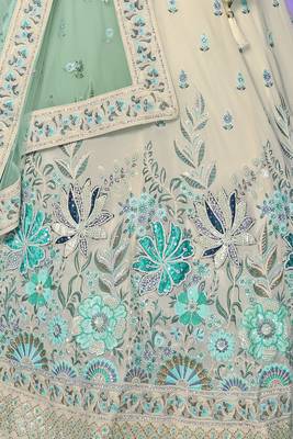 WHITE HEAVY EMBROIDERED GEORGETTE DESIGNER BRIDAL WEDDING & PARTY WEAR FESTIVAL SEMI STITCHED LEHENGA 6