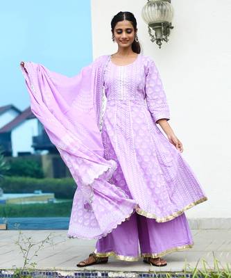 Lilac handblock suit set 1