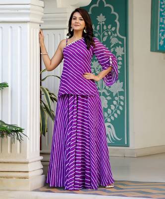 Purple Georgette Leheriya Plus Size Kurta Set 1