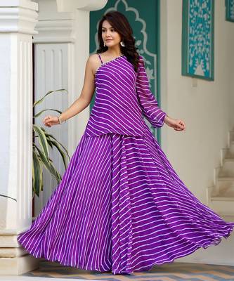 Purple Georgette Leheriya Plus Size Kurta Set 3