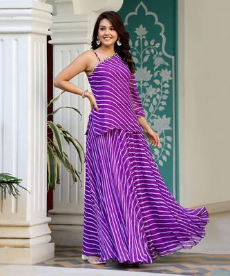 Purple Georgette Leheriya Plus Size Kurta Set 4