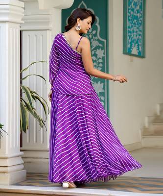 Purple Georgette Leheriya Plus Size Kurta Set 5