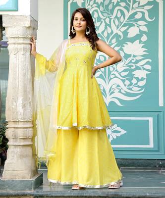 Yellow bandhani mirrorwork suit set 1