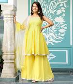 Yellow bandhani mirrorwork suit set