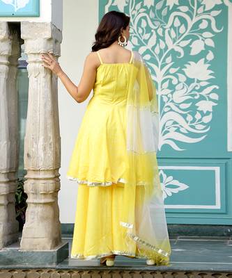 Yellow bandhani mirrorwork suit set 5