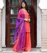 Coral chanderi kurta set