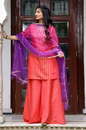 Coral chanderi kurta set