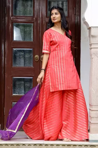 Coral chanderi kurta set