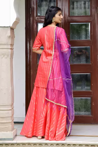 Coral chanderi kurta set