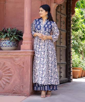 Navy blue printed kurta set 1