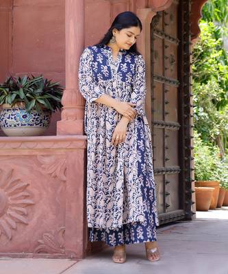 Navy blue printed kurta set 2