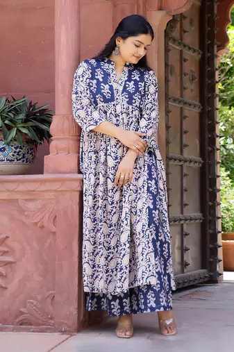 Navy blue printed kurta set