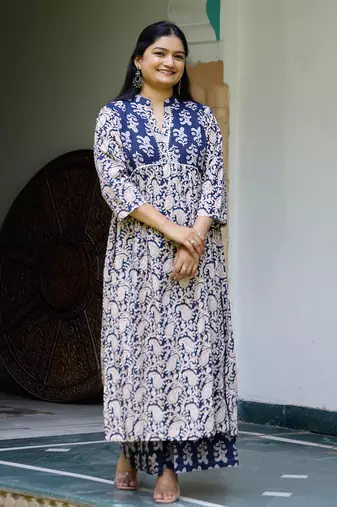 Navy blue printed kurta set