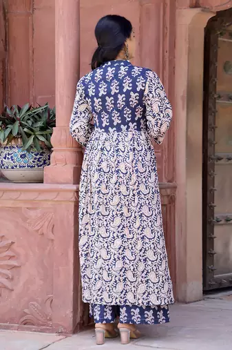 Navy blue printed kurta set