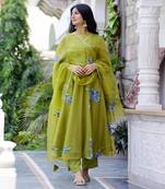 Mehendi green handpainted suit set