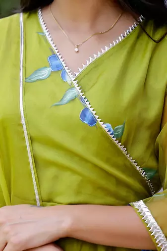 Mehendi green handpainted suit set