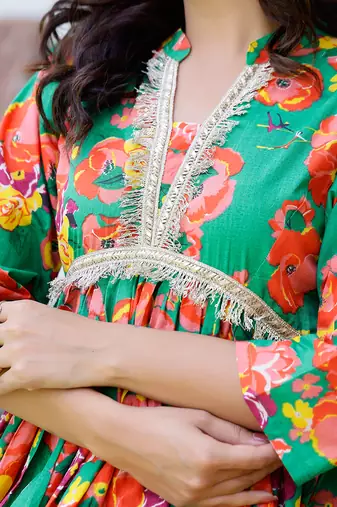 Green floral kurta set