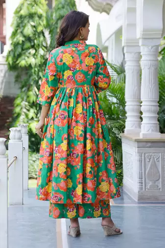 Green floral kurta set