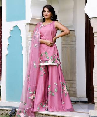 Flamingo pink handpainted suit set 1