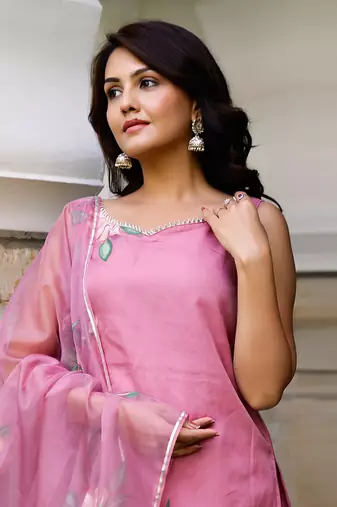 Flamingo pink handpainted suit set