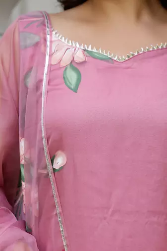 Flamingo pink handpainted suit set