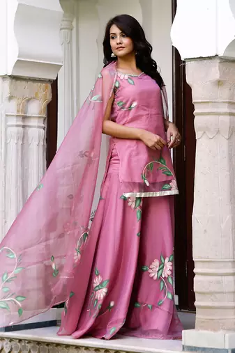 Flamingo pink handpainted suit set