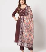 Wine cotton embroidery kurta set