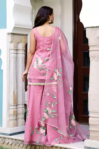 Flamingo pink handpainted suit set