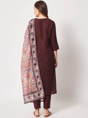 Wine cotton embroidery kurta set 4