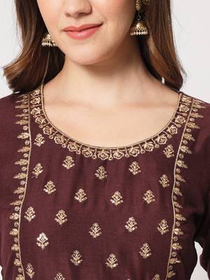 Wine cotton embroidery kurta set 5