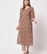 Brown printed cotton kurta set
