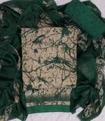 Beige crepe designer printed unstitched suit with chiffon dupatta