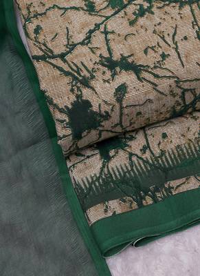 Beige crepe designer printed unstitched suit with chiffon dupatta 2