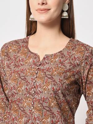 Brown printed cotton kurta set 5